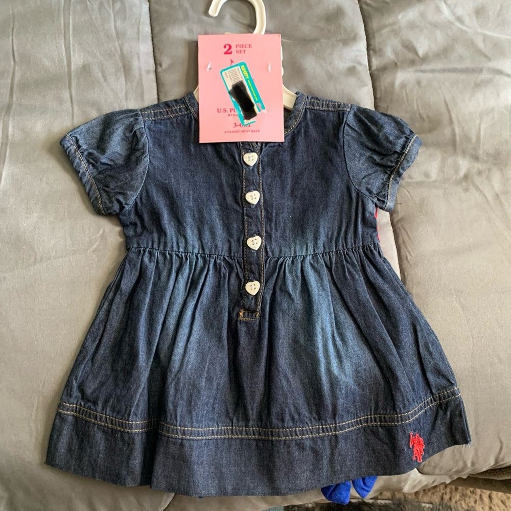 U.S Polo Assn Two Piece Set Baby Girl 3-6mo, red, white, blue